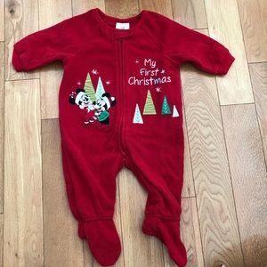 Mickey and Minnie Christmas Footed Onesie